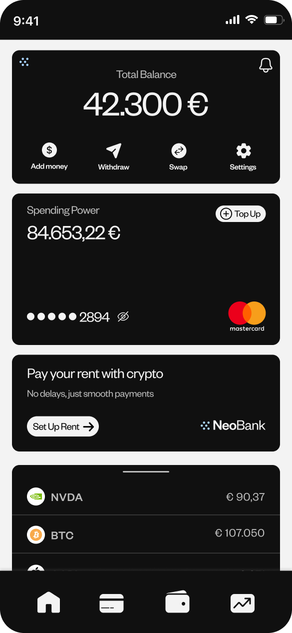 NeoBank mobile interface 1