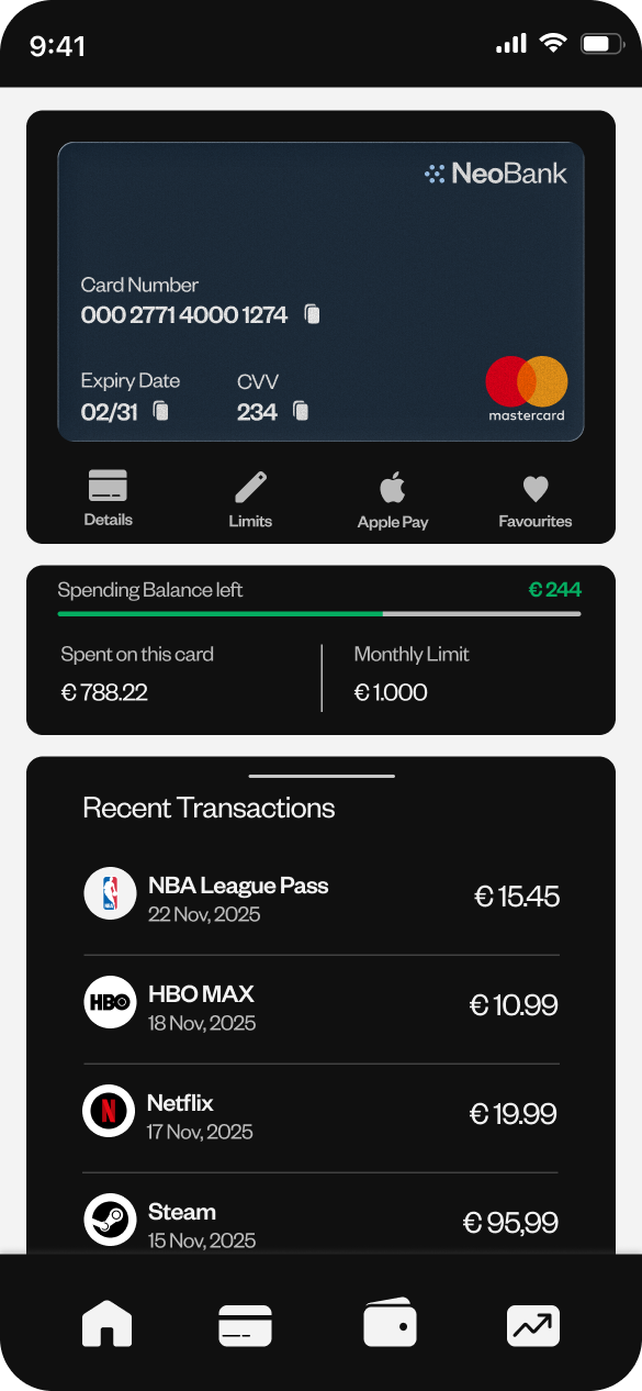 NeoBank mobile interface 2